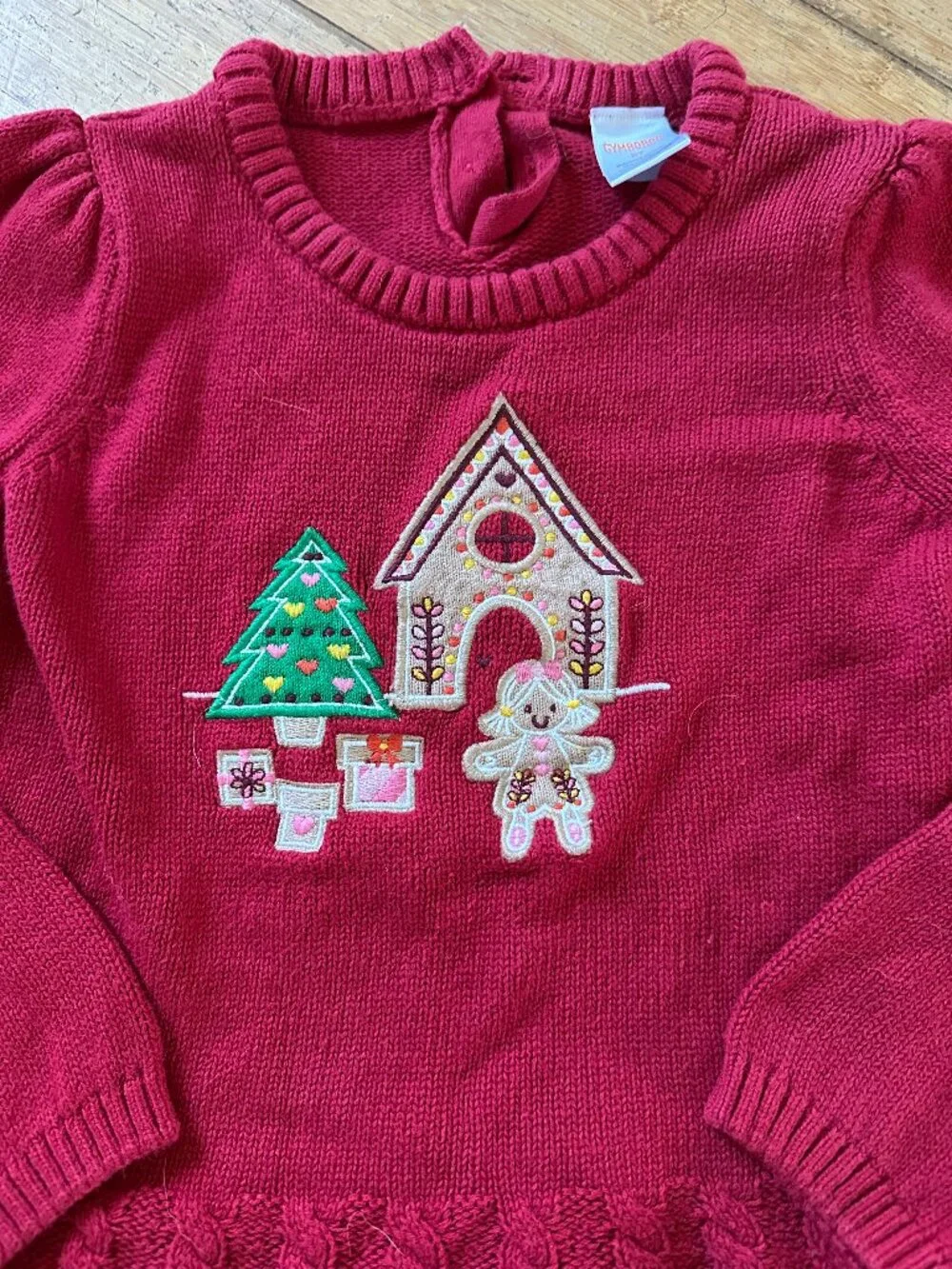 Gymboree Christmas Sweater Red Embroidered Gingerbread House Xmas Tree 5 5T